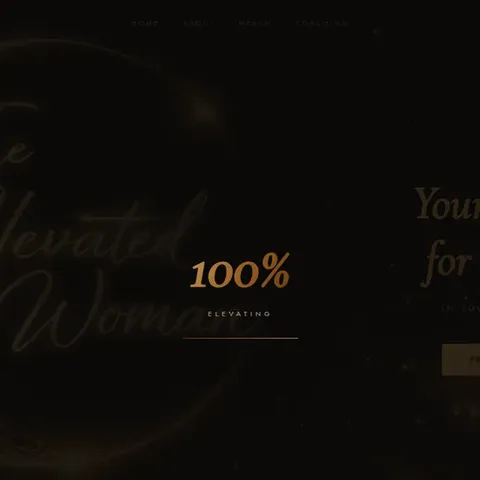 Elevated Woman website homepage, a dark gold-and-black luxury design promoting the brand's journal and coaching offers