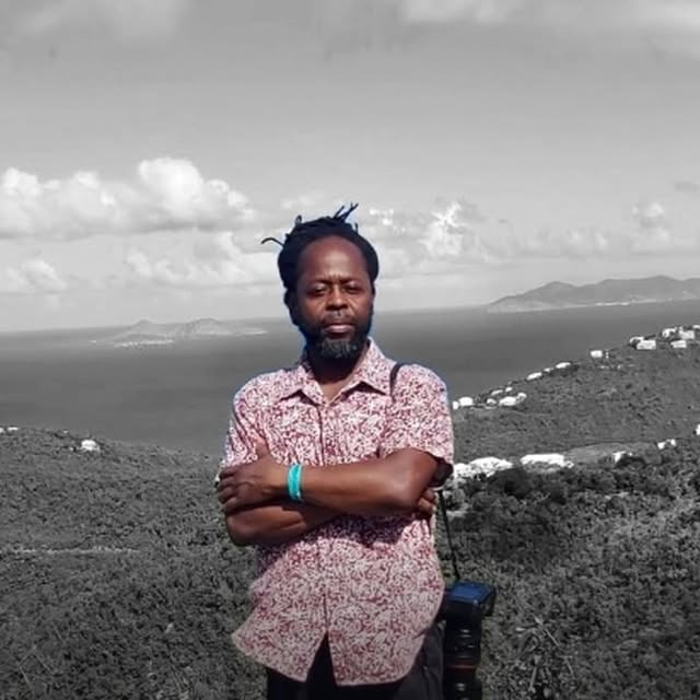 Instagram post from The Charlestown Gallery featuring Nevis-born photographer and mixed-media artist Terry Boddie