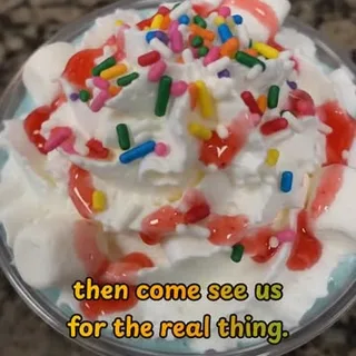 Instagram post from LBW Deli & Bar reading 'then come see us for the real thing,' promoting a sundae dessert