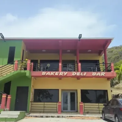 LBW Deli & Bar website homepage, showing the restaurant's hillside building in Potworks, Nevis