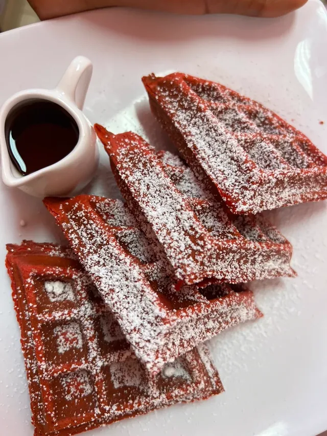 Red velvet waffles from the LBW Deli & Bar menu
