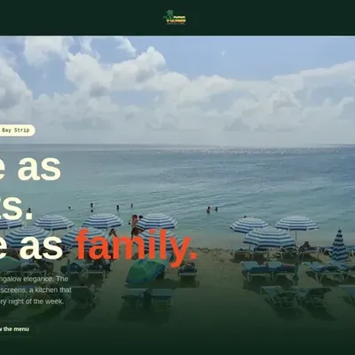 Vibes Beach Bar & Grill website homepage, showing a Frigate Bay beach photo with the tagline Come as guests, leave as family